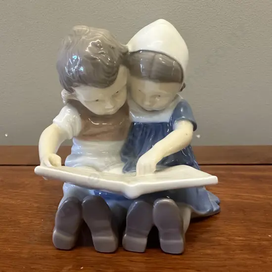Bing & Grondahl Boy & Girl Reading A Book Figurine